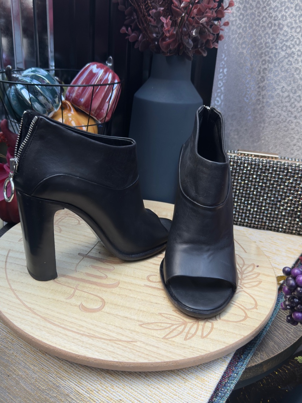 rag & bone Black Peep-Toe High Heel Booties